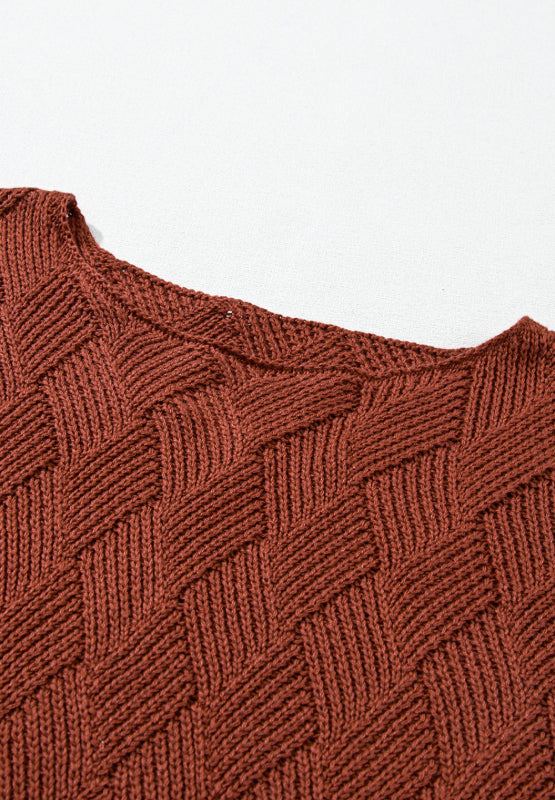 Diamond Round Neck Dropped Shoulder Sweater - Charming Charlie