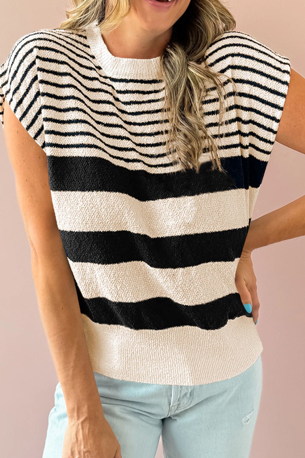Striped Round Neck Sweater Vest - Charming Charlie