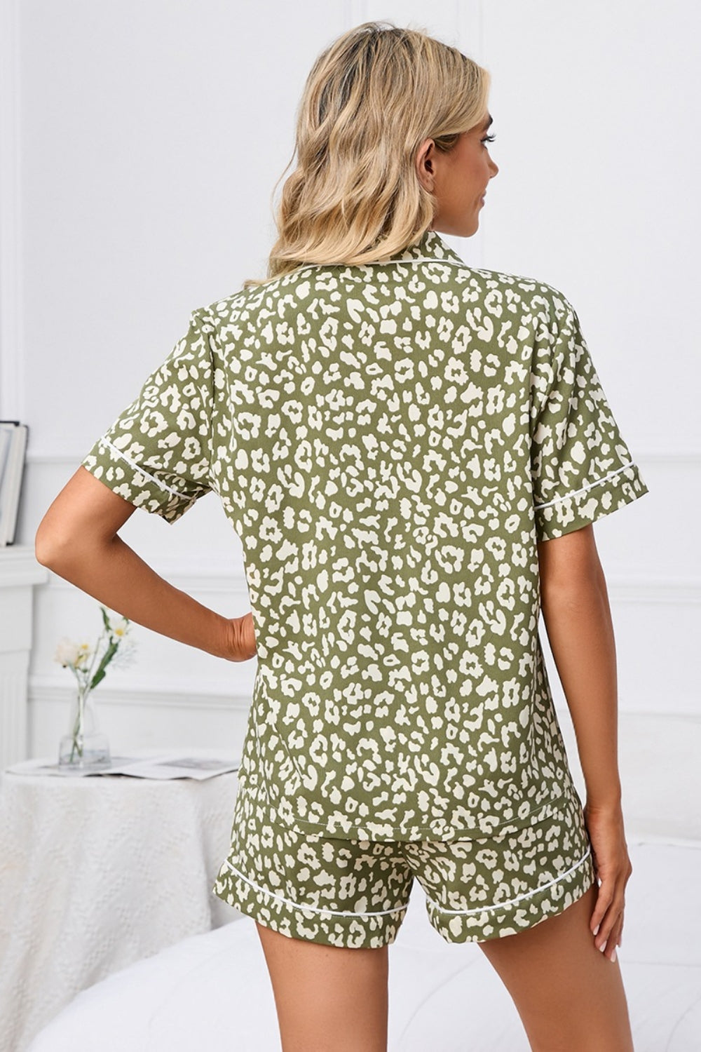 Full Size Leopard Short Sleeve Top and Shorts Lounge Set Plus Size - Charming Charlie