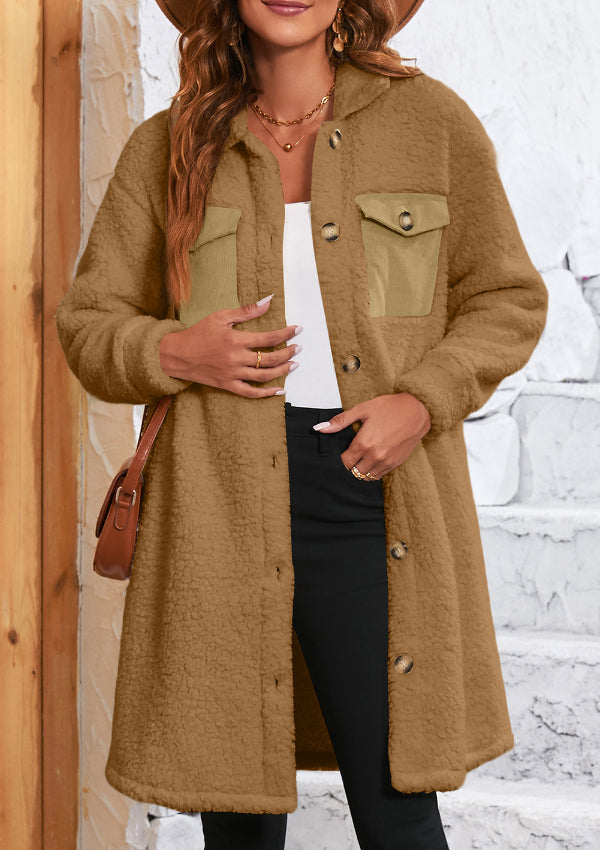 Collared Neck Long Sleeve Longline Teddy Jacket - Charming Charlie