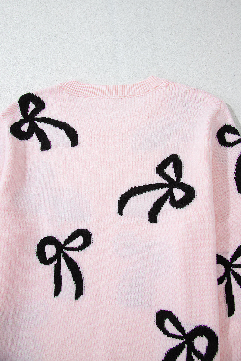 Bow Pattern Round Neck Loose Fit Sweater - Charming Charlie