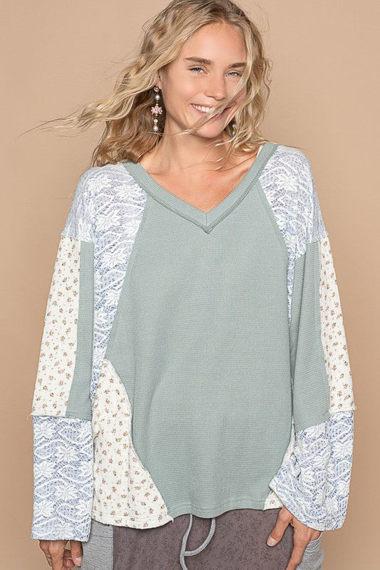 POL Lace Floral Round Neck Knit Top - Charming Charlie