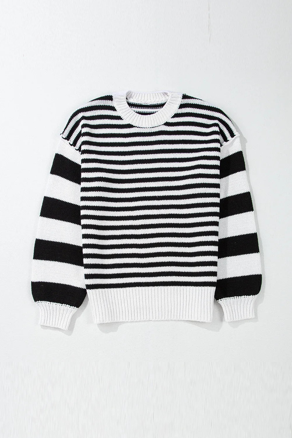 Striped Round Neck Long Sleeve Sweater - Charming Charlie