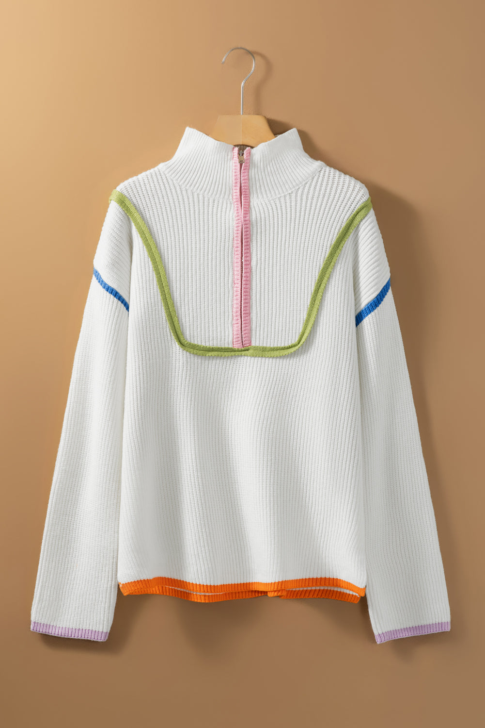 Contrast Half Zip Drop Shoulder Sweater - Charming Charlie