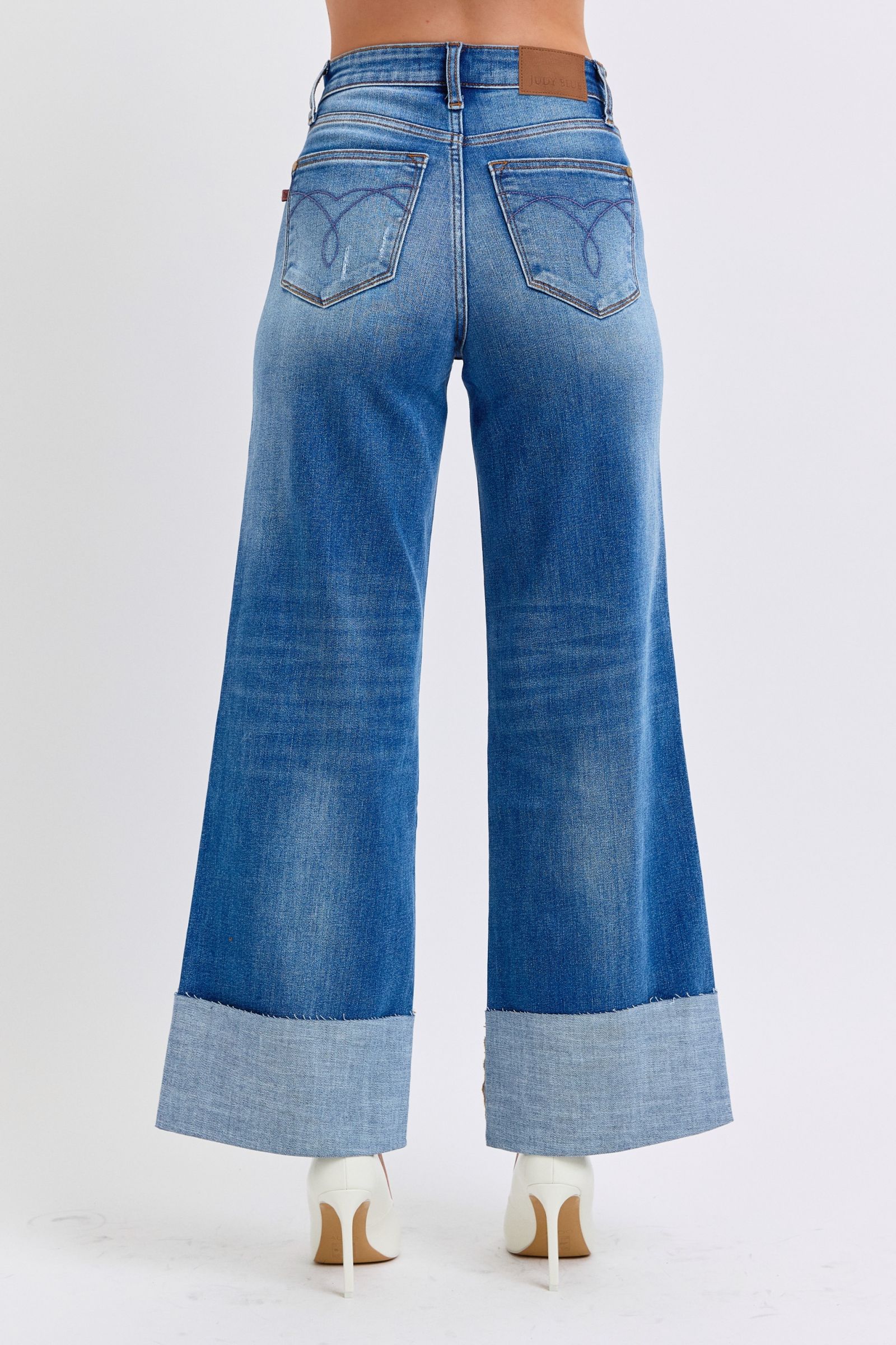 Judy Blue Full Size Distressed High Waist Wide Leg Jeans - Charming Charlie