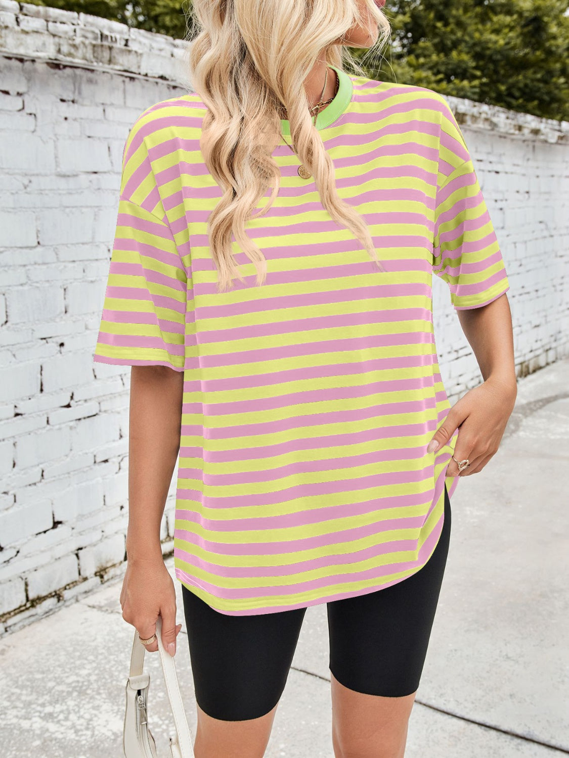 Lovelet Striped Round Neck Half Sleeve T-Shirt - Charming Charlie