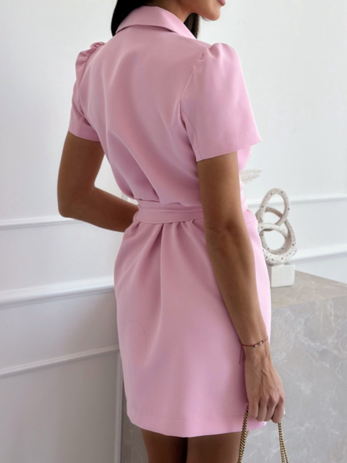 Short Sleeve Tie Waist Mini Dress - Charming Charlie