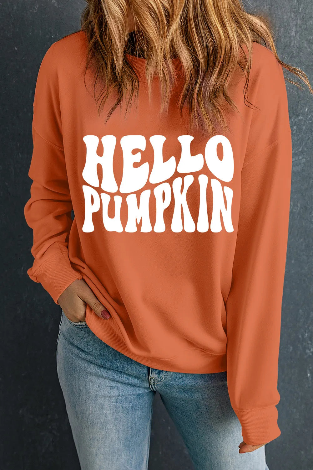 Letter Graphic Round Neck Long Sleeve Sweatshirt - Charming Charlie