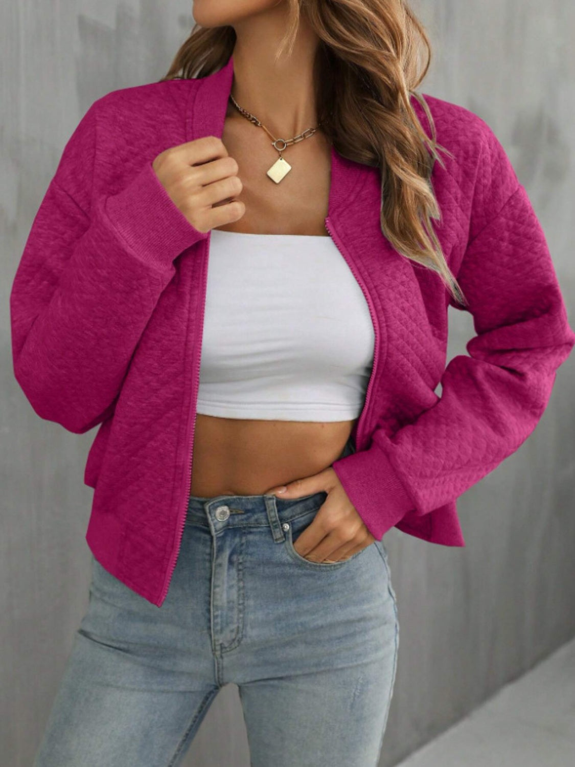 Zip Up Long Sleeve Jacket - Charming Charlie
