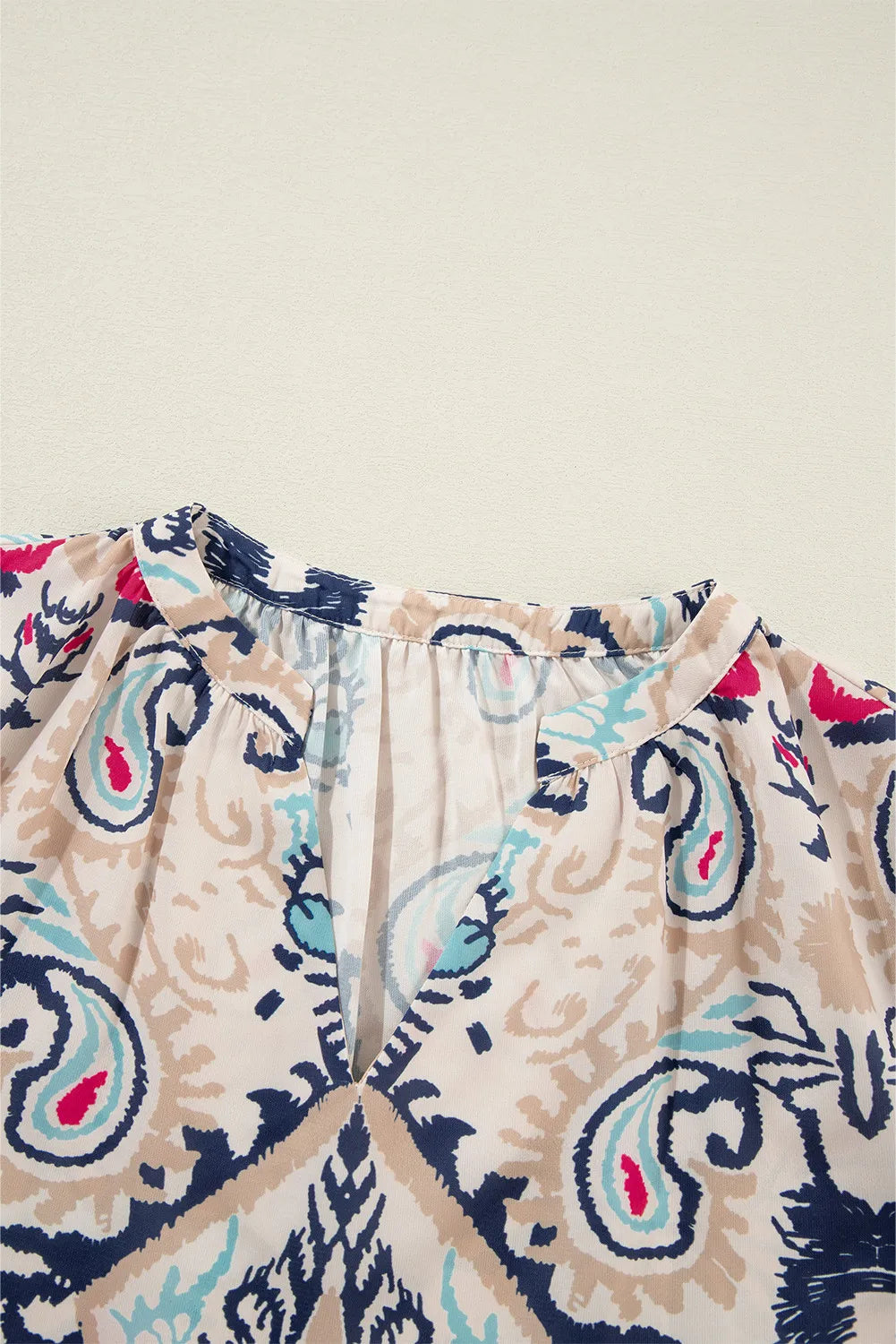 Printed Notched Half Sleeve Blouse - Charming Charlie