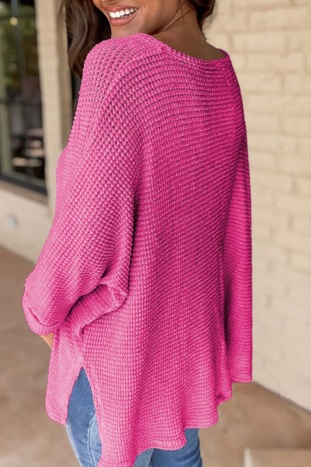 Side Slit V-Neck Long Sleeve Top - Charming Charlie