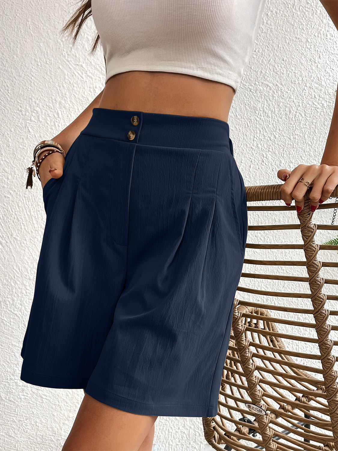 Pocketed Half Elastic Waist Shorts - Charming Charlie