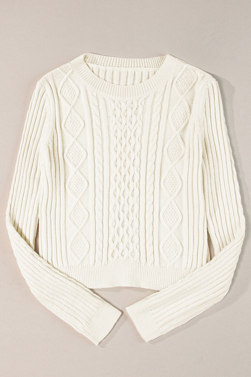 Cable-Knit Round Neck Long Sleeve Sweater - Charming Charlie