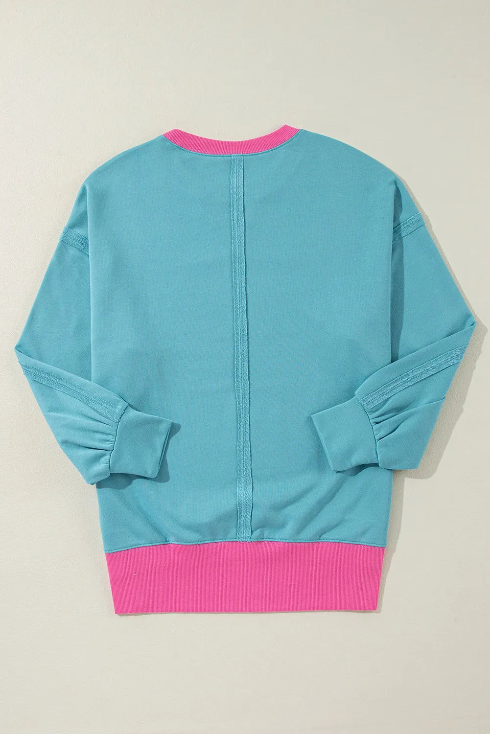 Contrast Round Neck Dropped Shoulder Long Sleeve Sweatshirt - Charming Charlie
