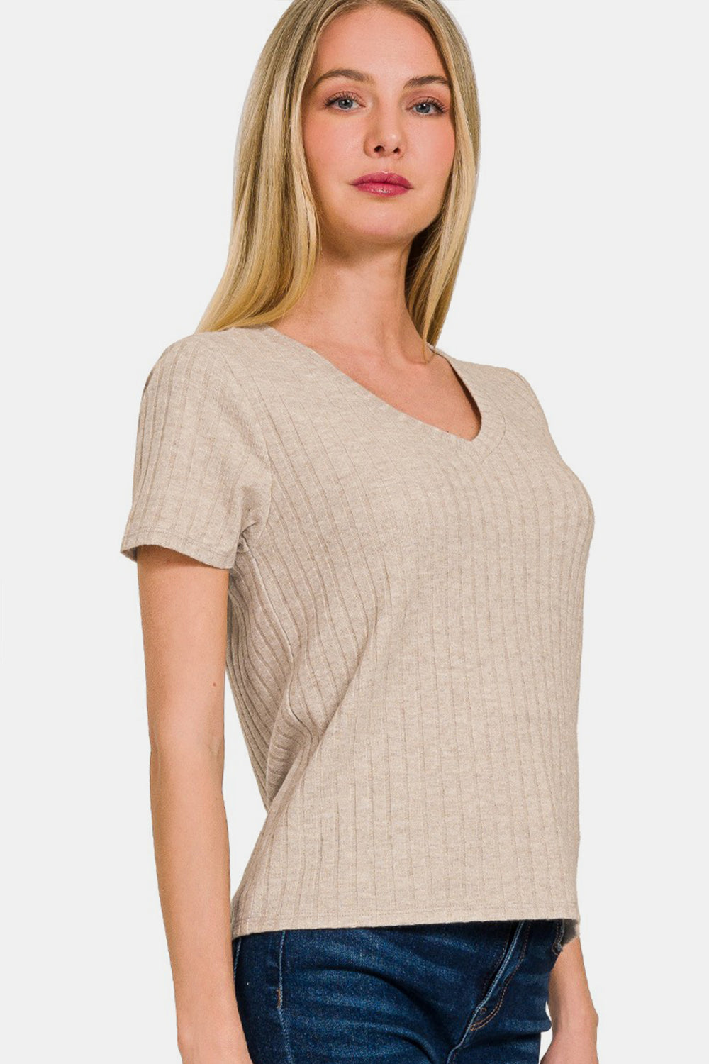 Zenana Ribbed Short Sleeve T-Shirt - Charming Charlie