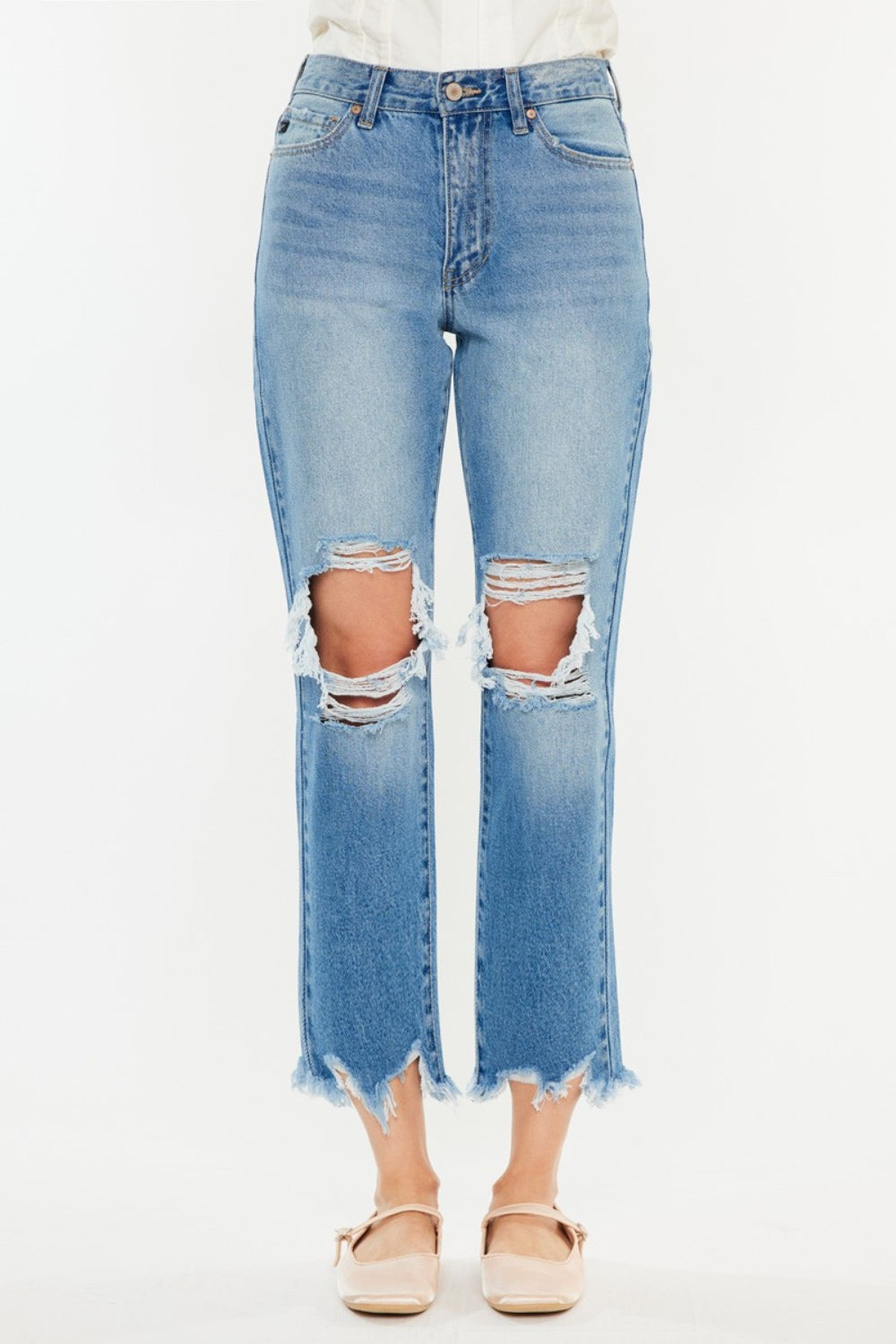 Kancan Distressed Frayed Hem Cropped Jeans - Charming Charlie