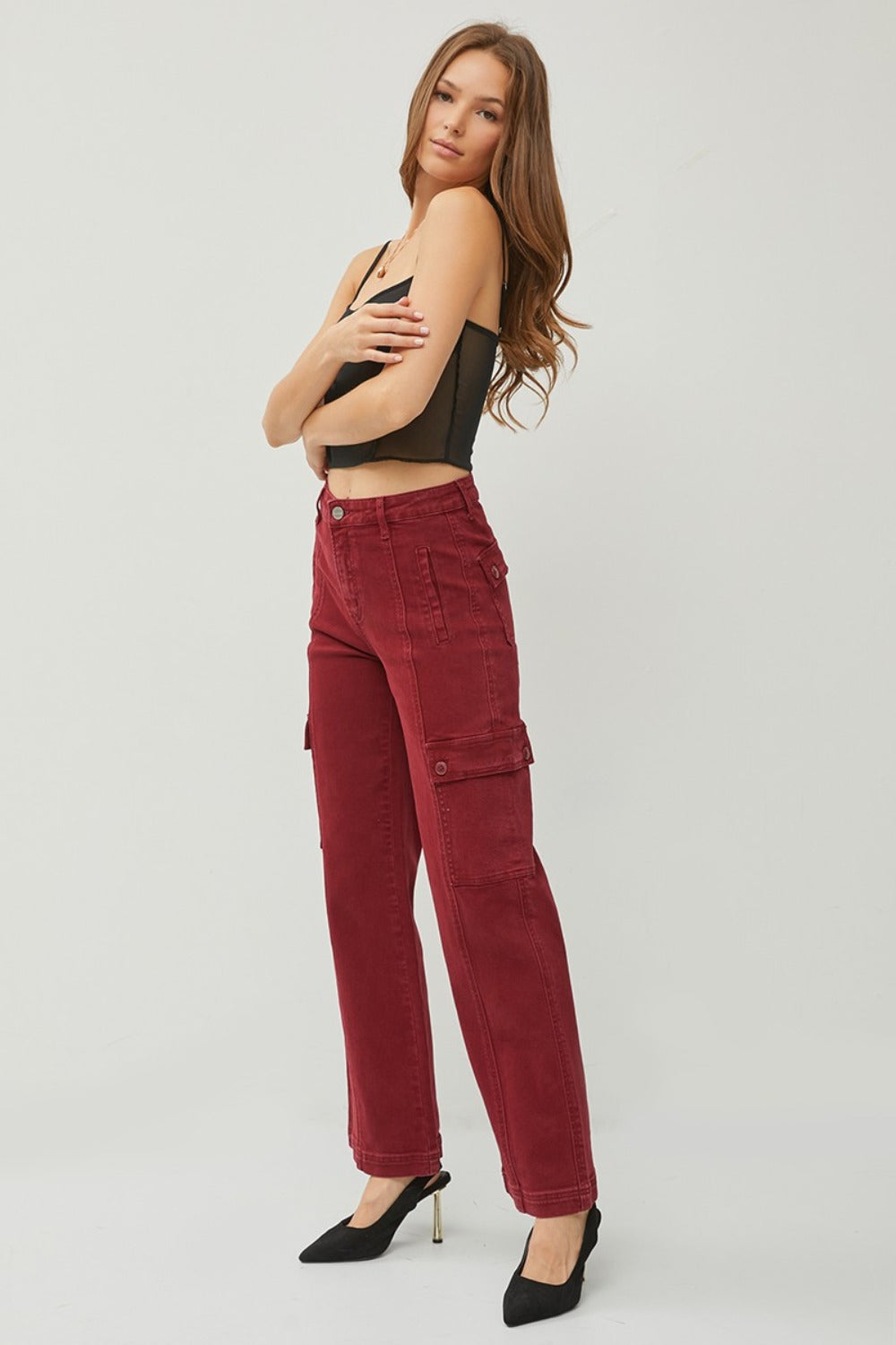 RISEN Full Size High Rise Wide Leg Cargo Jeans - Charming Charlie