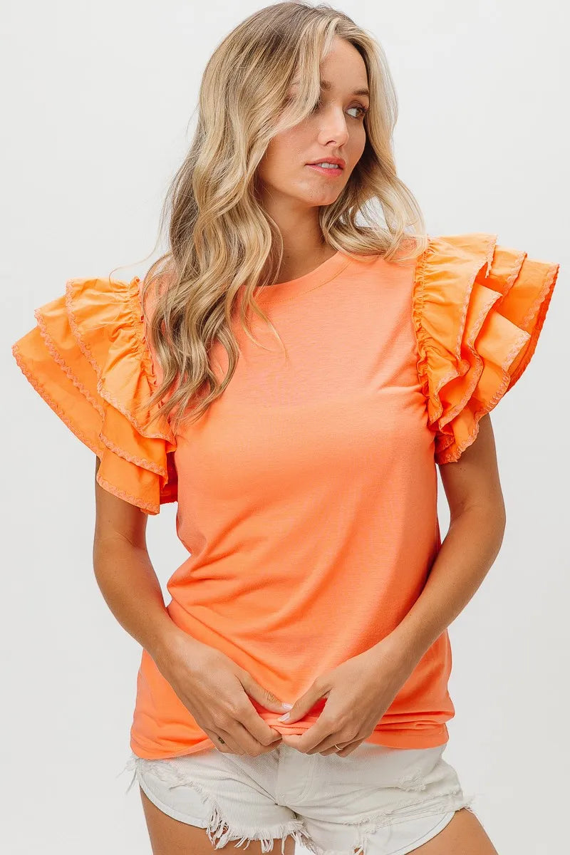 BiBi Layered Ruffle Sleeve Jersey Top