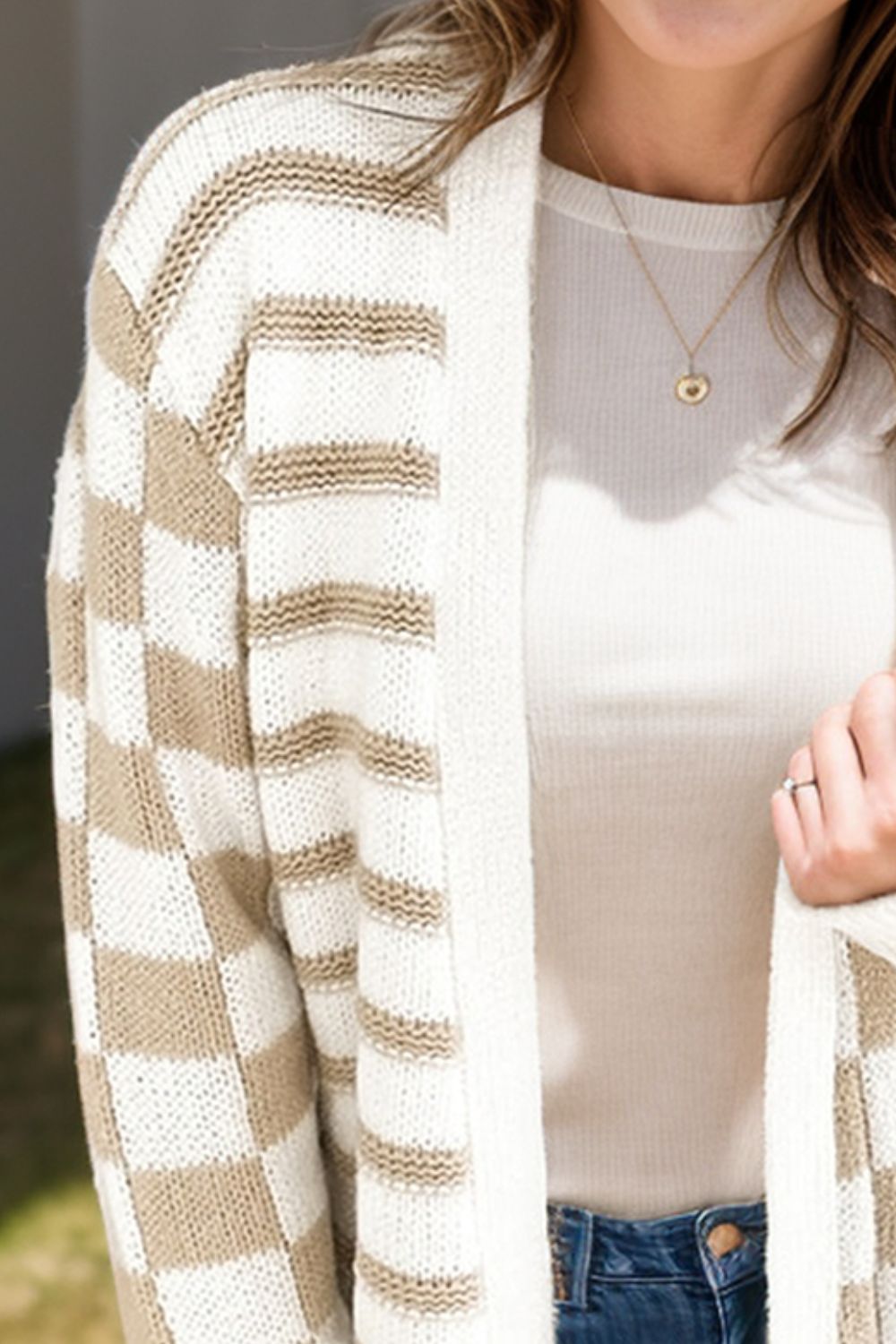Striped Open Front Long Sleeve Cardigan - Charming Charlie