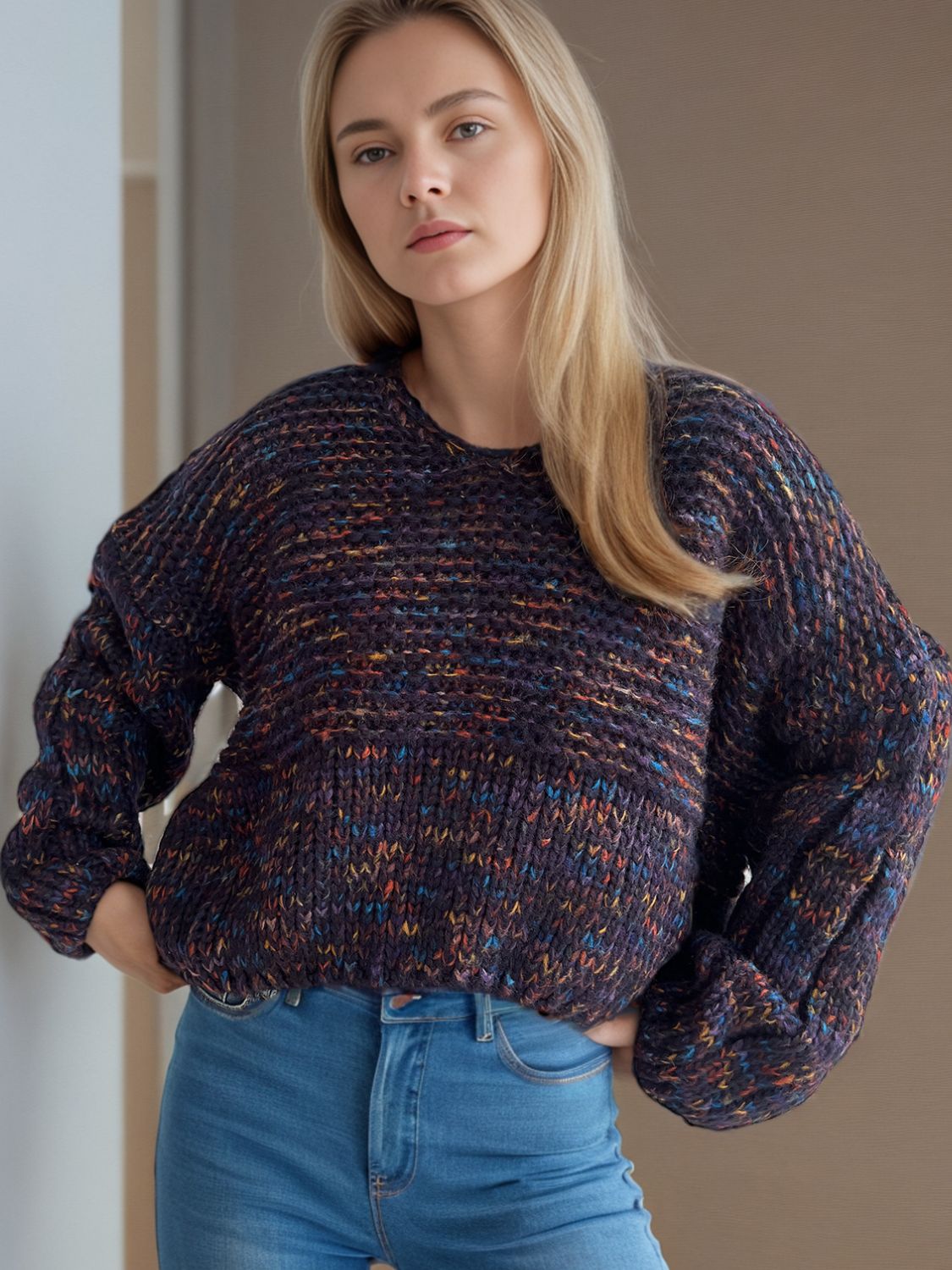 Dropped Shoulder Long Sleeve Sweater - Charming Charlie