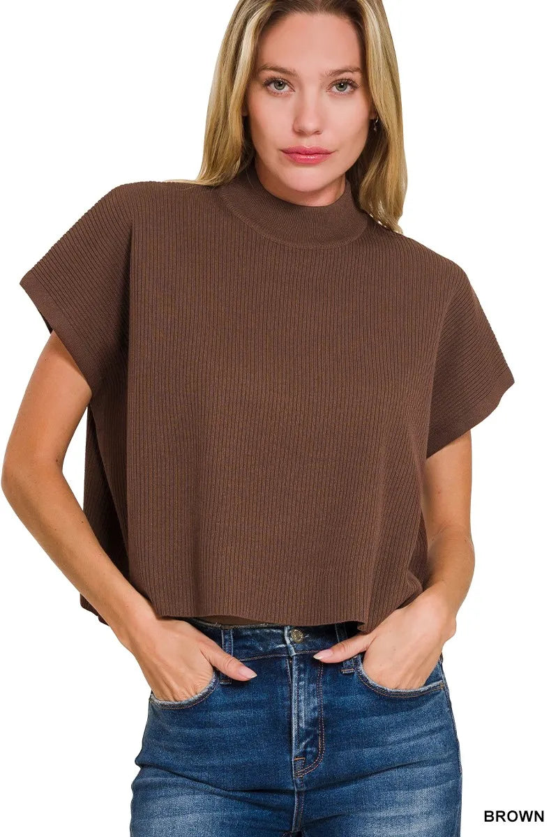 Zenana Viscose Mock Neck Exposed Seam Sweater
