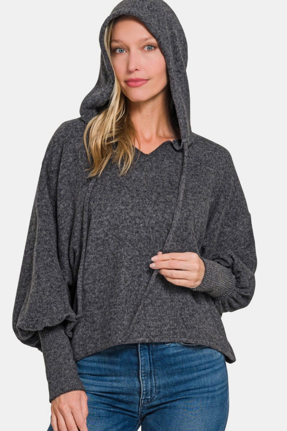Zenana Brushed Hacci Drop Shoulder Cropped Hoodie - Charming Charlie