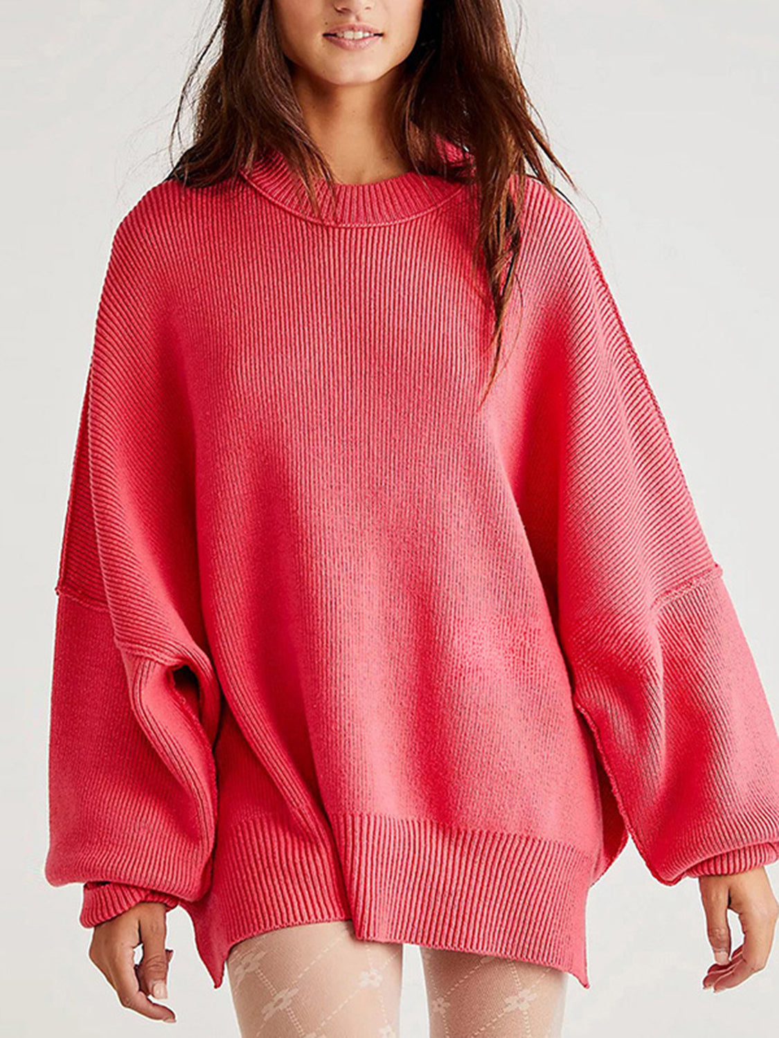 Round Neck Long Sleeve Sweater - Charming Charlie