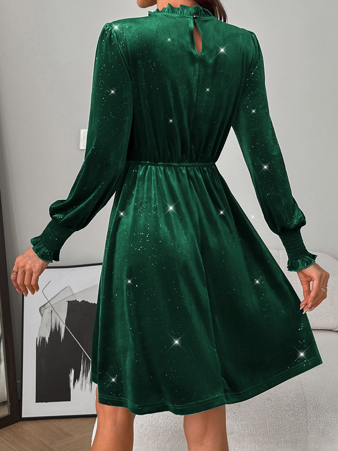 Glitter Mock Neck Long Sleeve Mini Dress - Charming Charlie