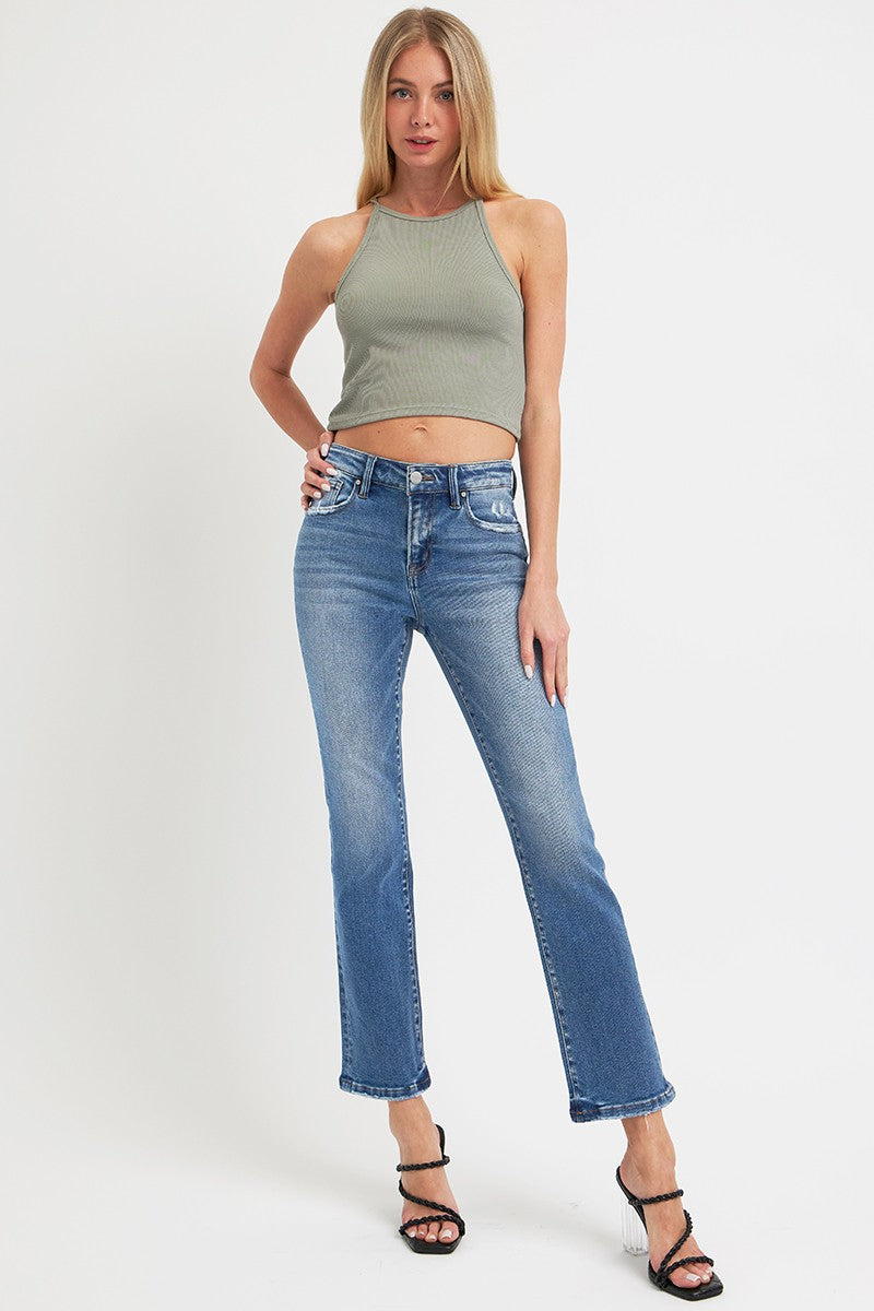 RISEN Full Size Mid Rise Ankle Straight Jeans with Pockets - Charming Charlie