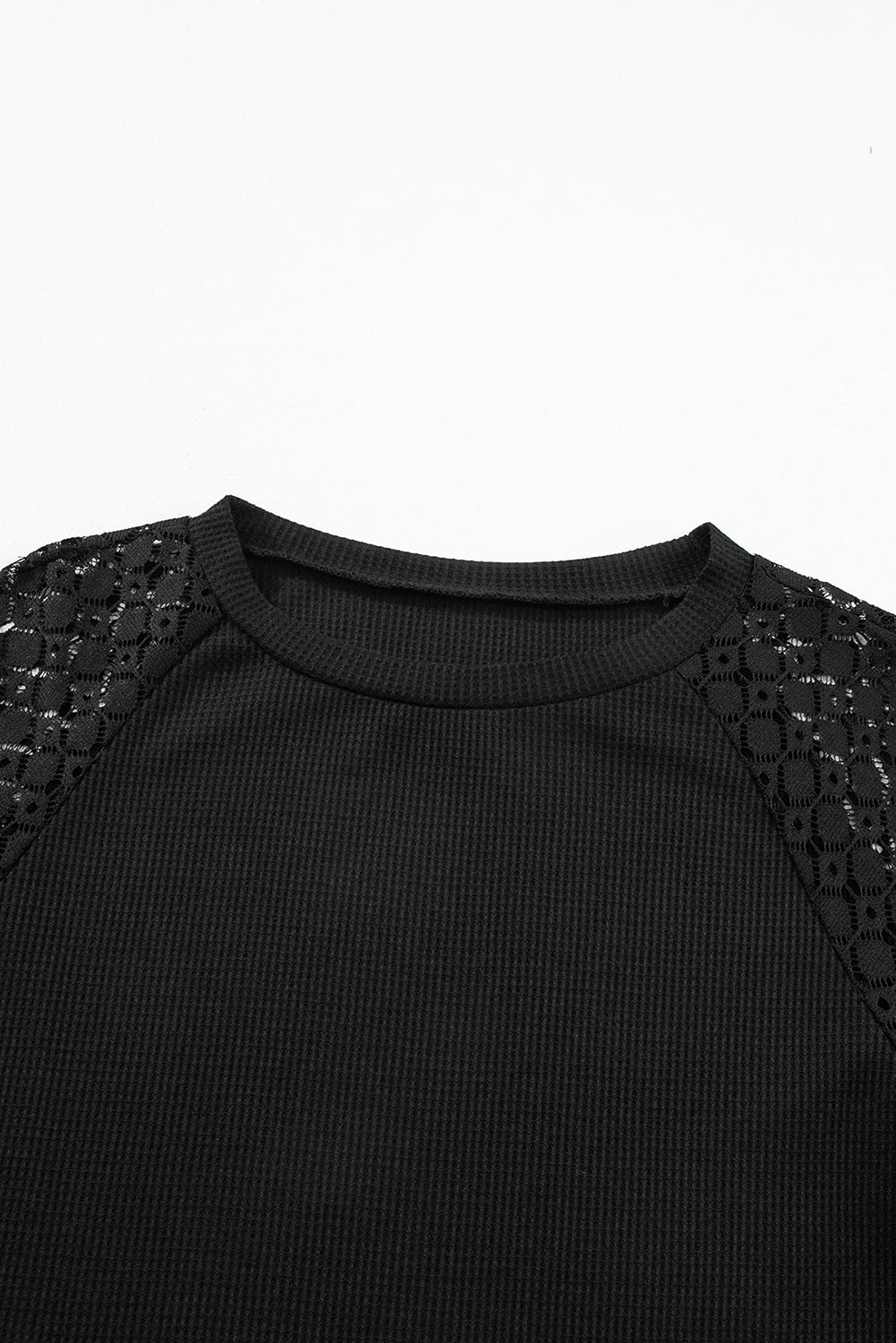 Lace Detail Round Neck Lantern Sleeve Top - Charming Charlie