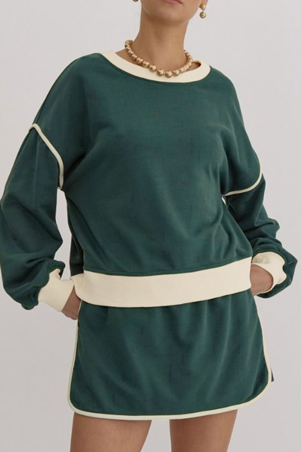 Contrast Trim Round Neck Top and Skort Set - Charming Charlie