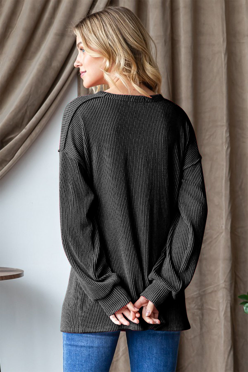 Heimish Ribbed Exposed Seam Long Sleeve T-Shirt - Charming Charlie