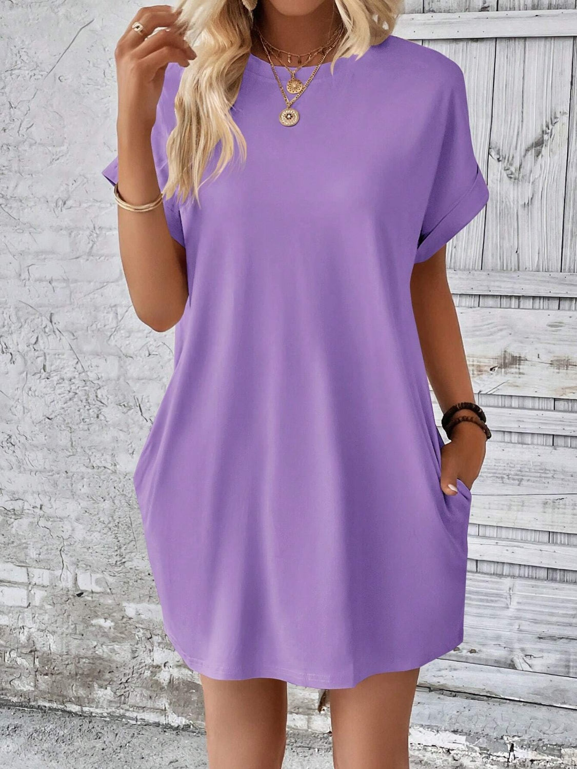 Round Neck Short Sleeve Mini Dress - Charming Charlie