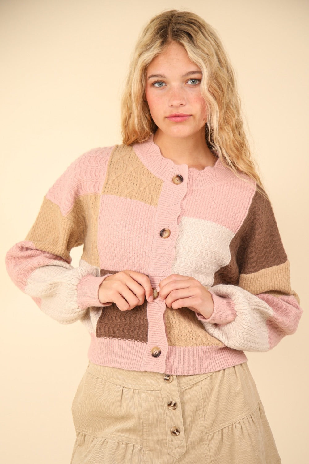VERY J Color Block Button Down Textured Sweater Cardigan - Charming Charlie
