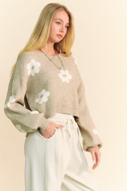 Davi & Dani Floral Drop Shoulder Cropped Sweater - Charming Charlie