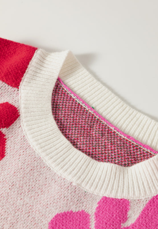 Flower Color Block Round Neck Sweater - Charming Charlie