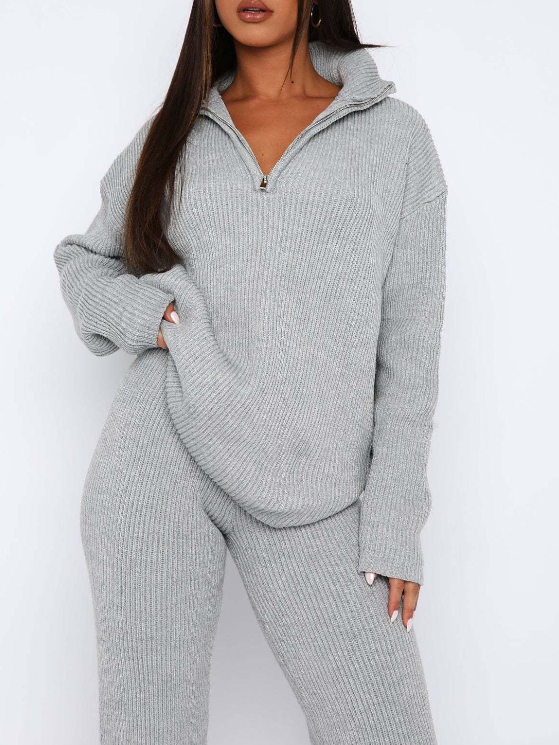 Quarter Zip Long Sleeve Top and Pants Set - Charming Charlie