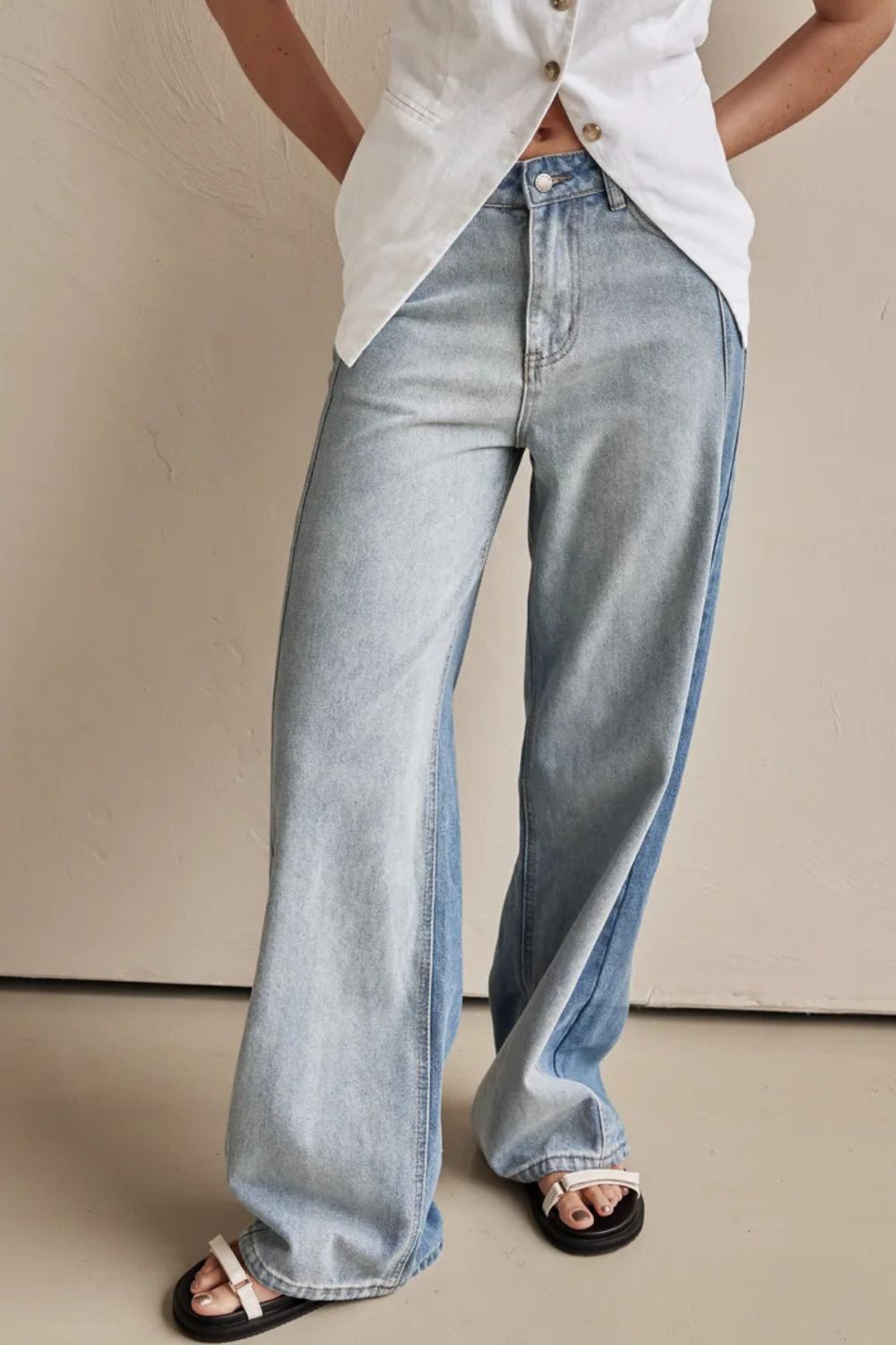 Contrast Straight Leg Jeans with Pockets - Charming Charlie