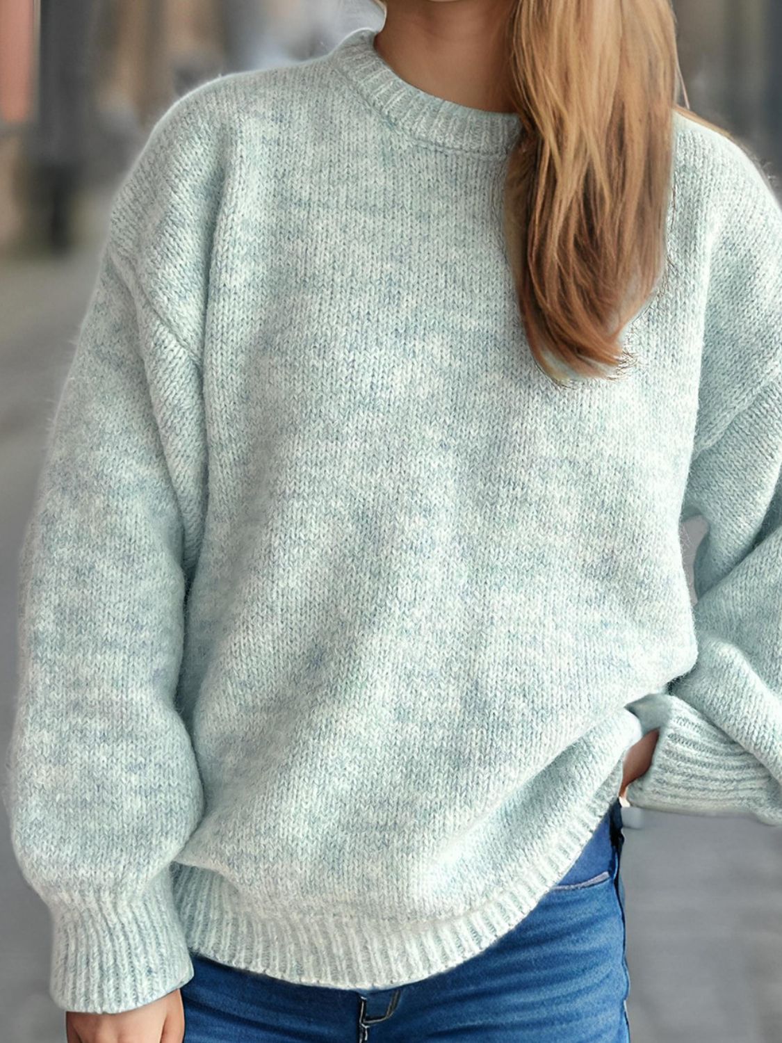 Round Neck Long Sleeve Sweater - Charming Charlie