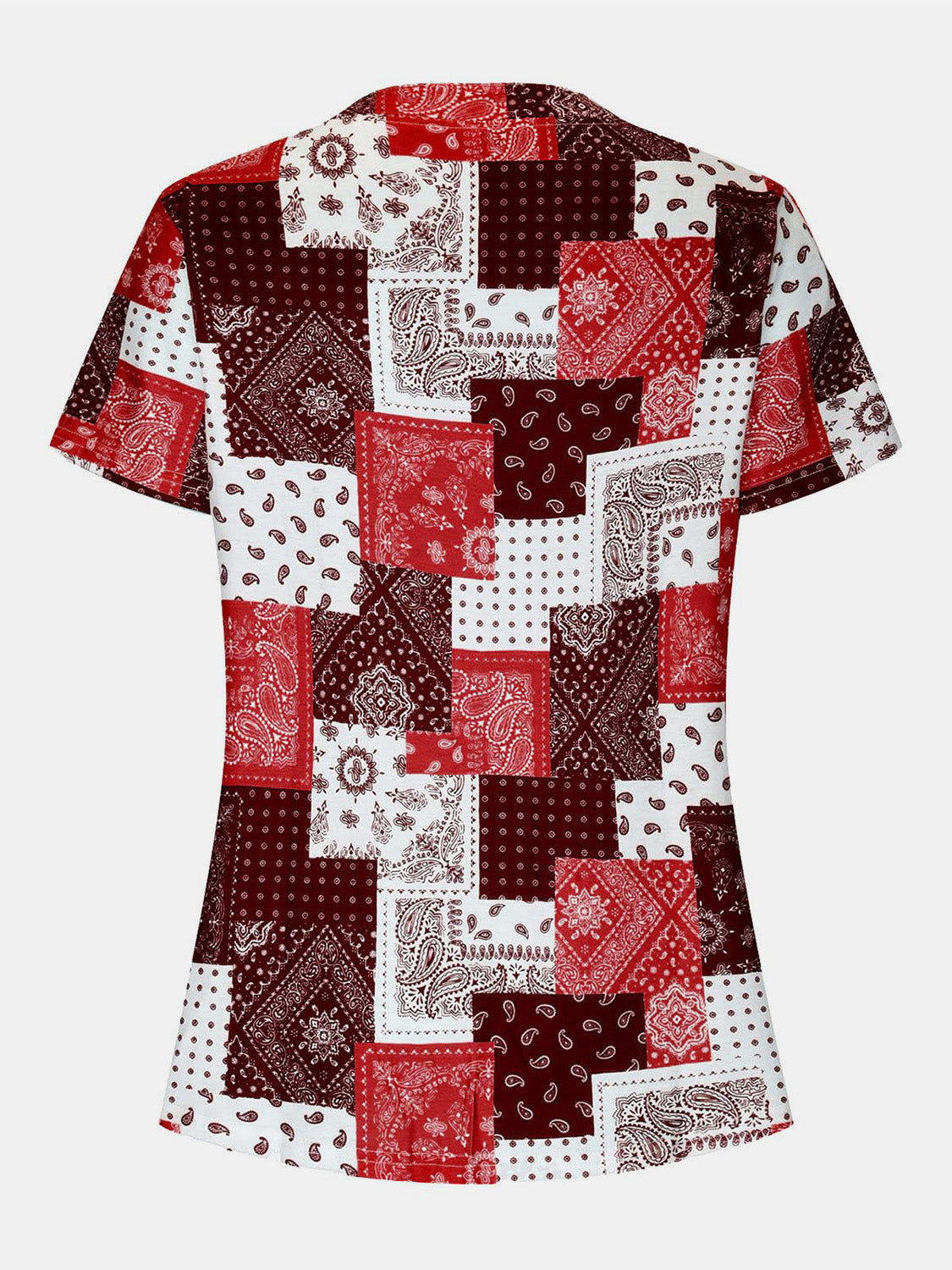 Printed Notched Short Sleeve Blouse - Charming Charlie
