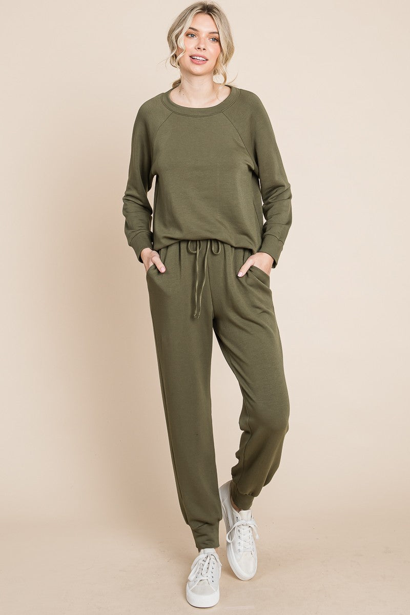 Super Lady Round Neck Raglan Sleeve Top and Pants Lounge Set - Charming Charlie
