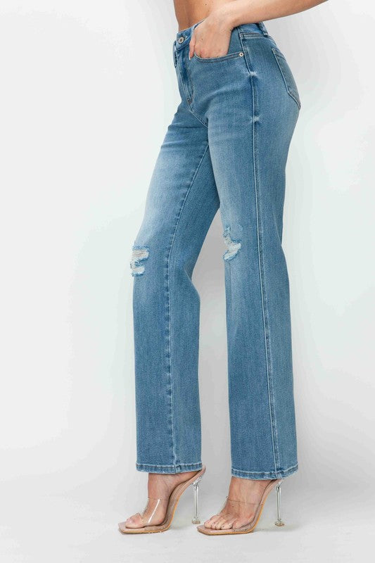bytos Full Size Distressed High Rise Straight Jeans - Charming Charlie