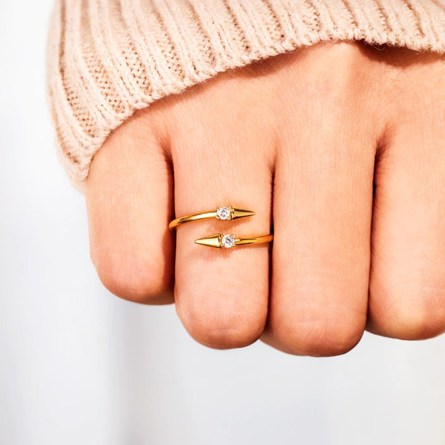 925 Sterling Silver Inlaid Zircon Bypass Ring - Charming Charlie