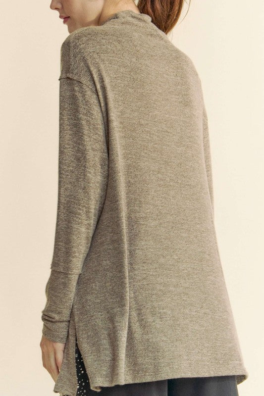 Davi & Dani Slit Mock Neck Long Sleeve Top - Charming Charlie