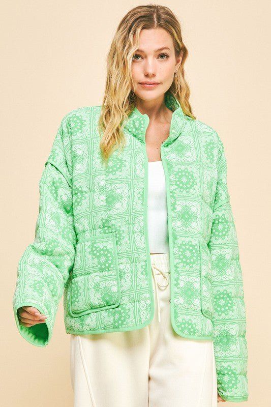 Davi & Dani Vintage Print Open Front Jacket with Pockets - Charming Charlie