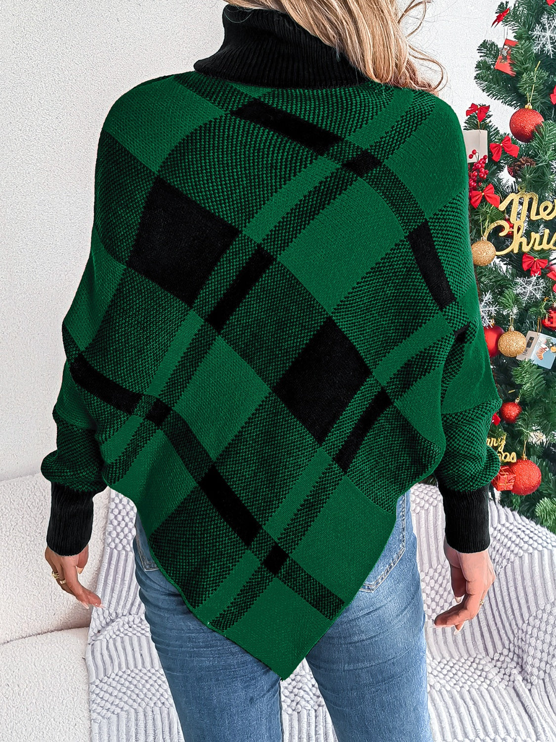 Plaid Turtleneck Batwing Sleeve Sweater - Charming Charlie