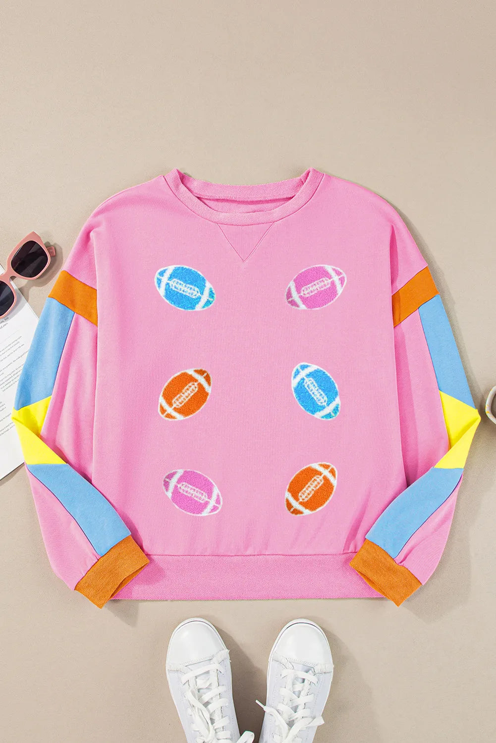 Contrast Football Long Sleeve Sweatshirt - Charming Charlie