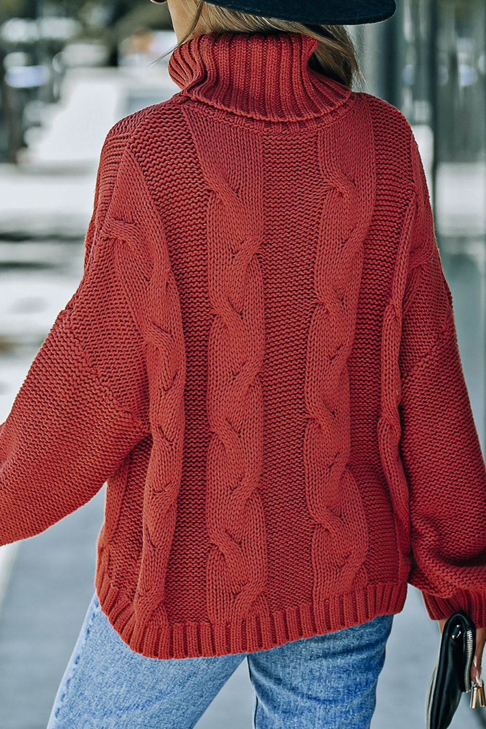 Cable-Knit Turtleneck Dropped Shoulder Sweater - Charming Charlie