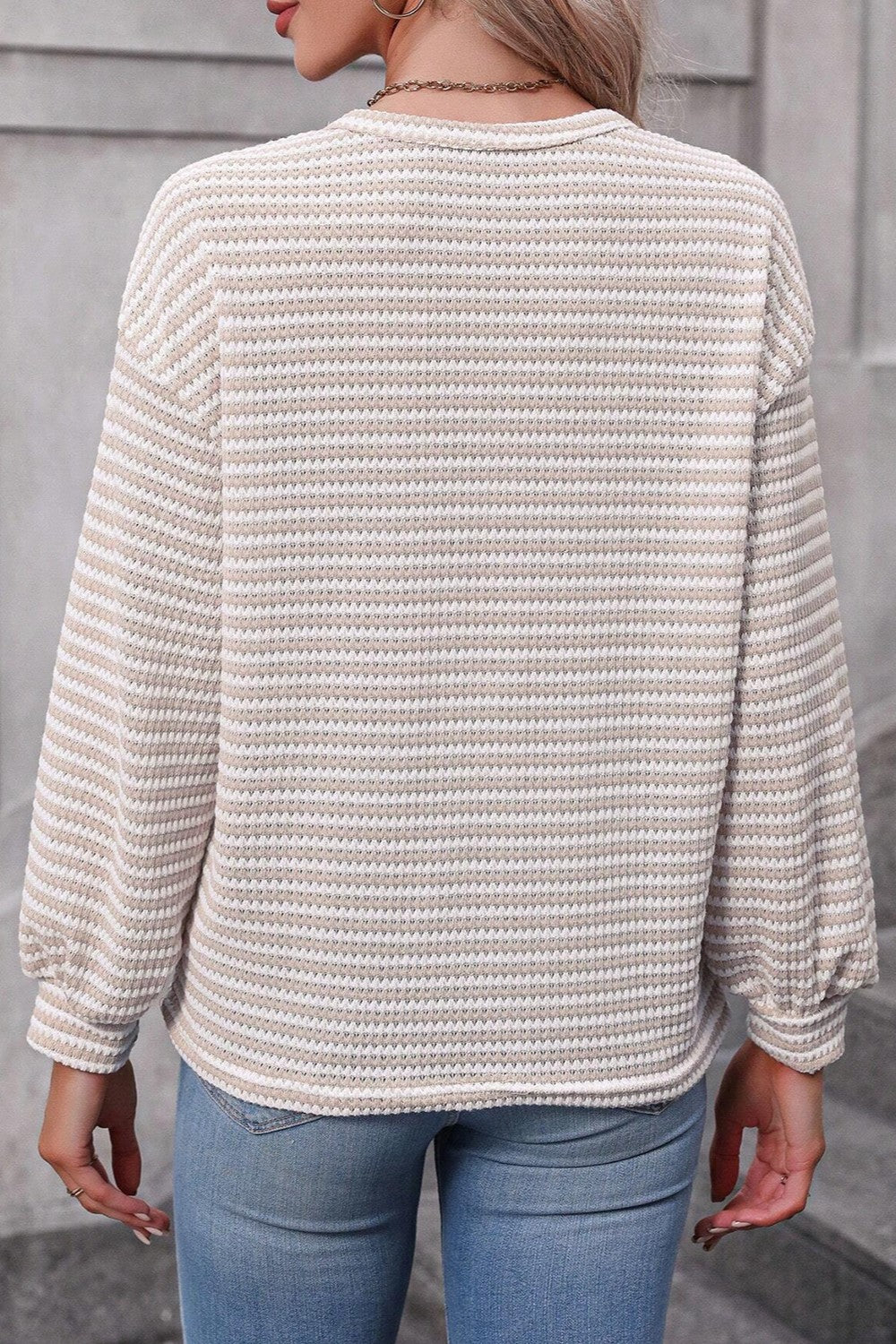 Striped Round Neck Long Sleeve Top - Charming Charlie