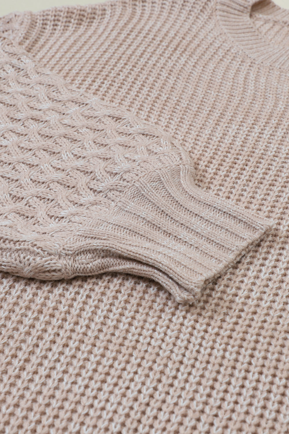 Cable-Knit Round Neck Dropped Shoulder Sweater - Charming Charlie